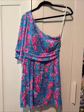 Lilly Pulitzer Blue Floral One-Shoulder Jumpsuit Romper
